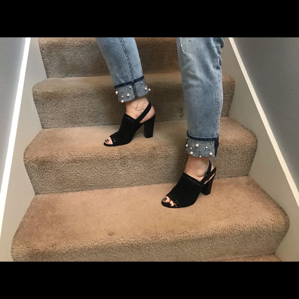 Black Suede Tahari Open Toe Sandal